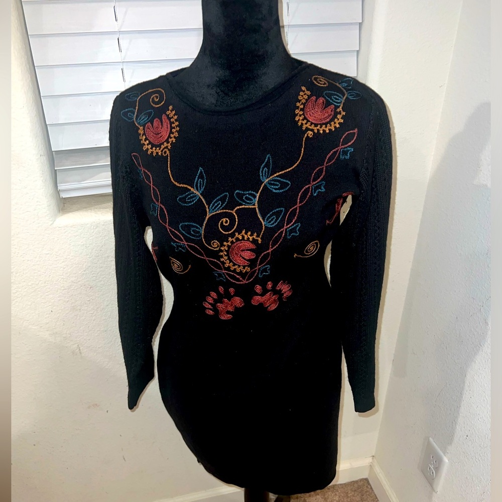 Vintage Carole Little black wool blend down sweater dress‎